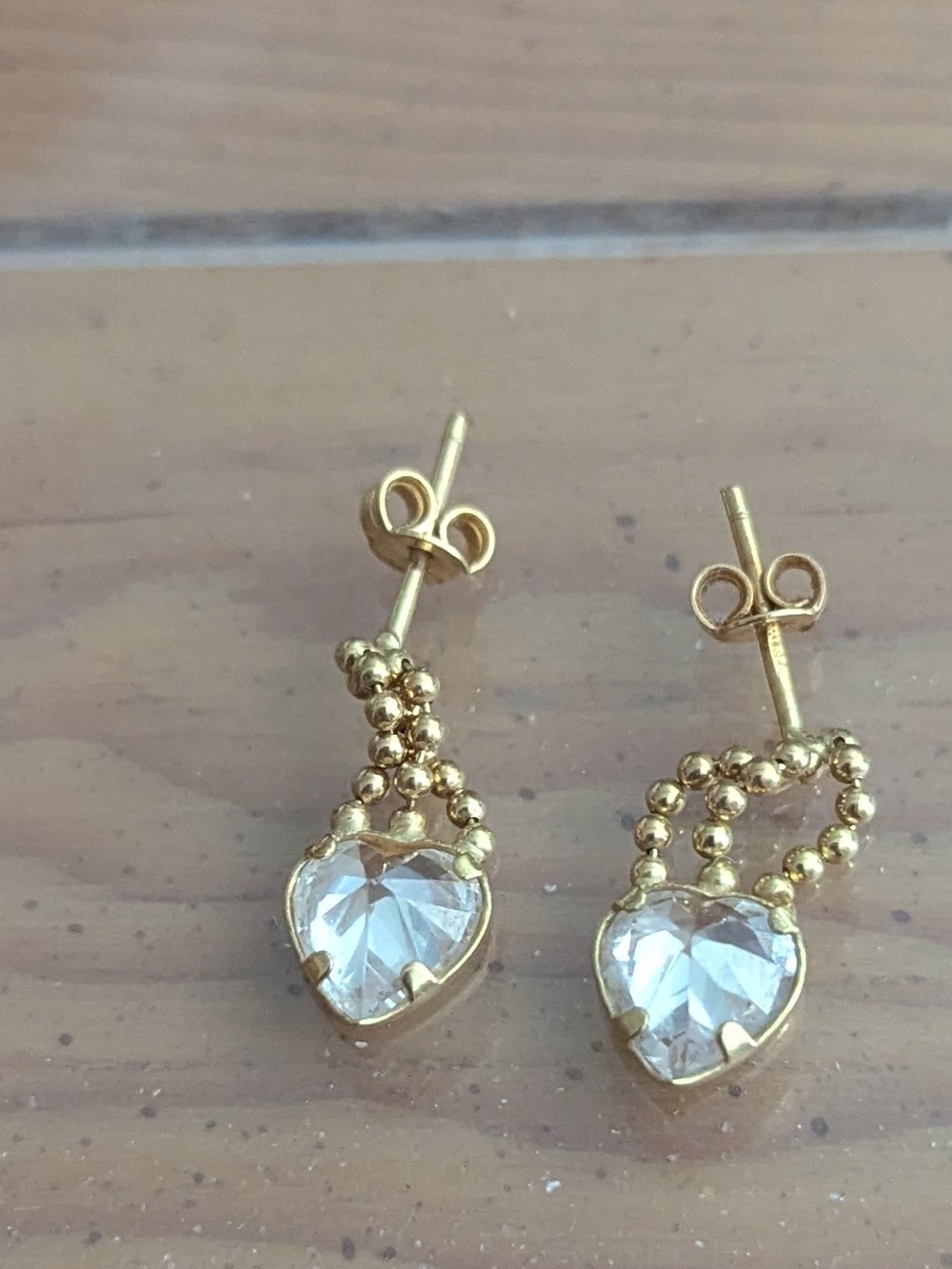 Gold Heart Crystal Drop Stud Earrings - Women Jewelry